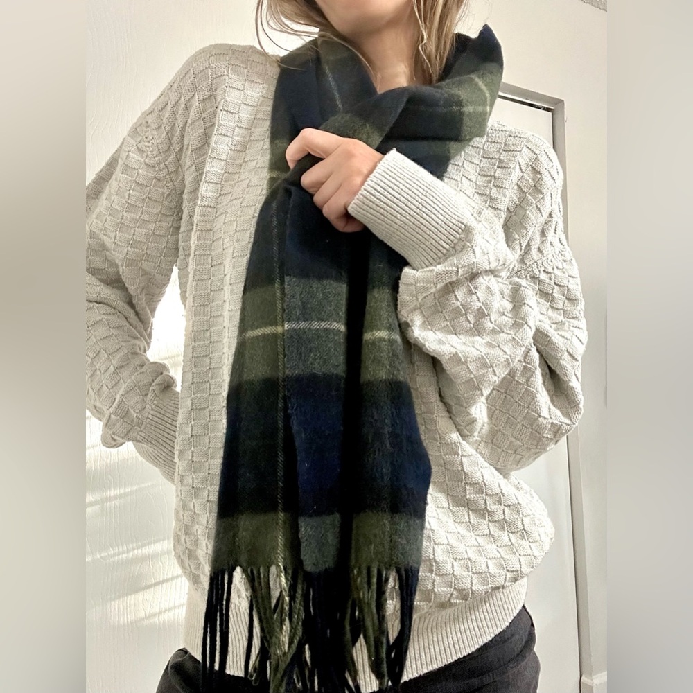 Club Room Cashmere Plaid Scarf in Blue and Green
